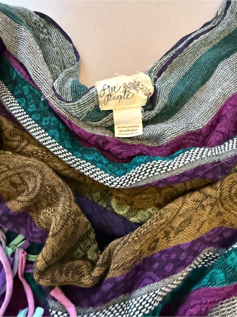 Free People Y2K Era Oversized Infinity Scarf Wrap Multicolor Boho Paisley Fringe